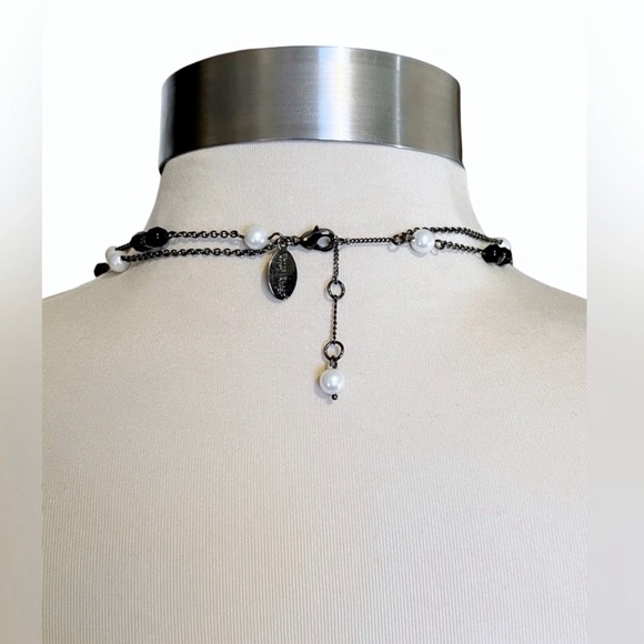 White House Black Market double strand long beaded & silver necklace adjustable - Picture 3 of 5